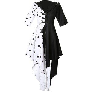 Cruella Devil Costume Women's Coat Dress Cosplay Outfit Halloween X-LARGE
